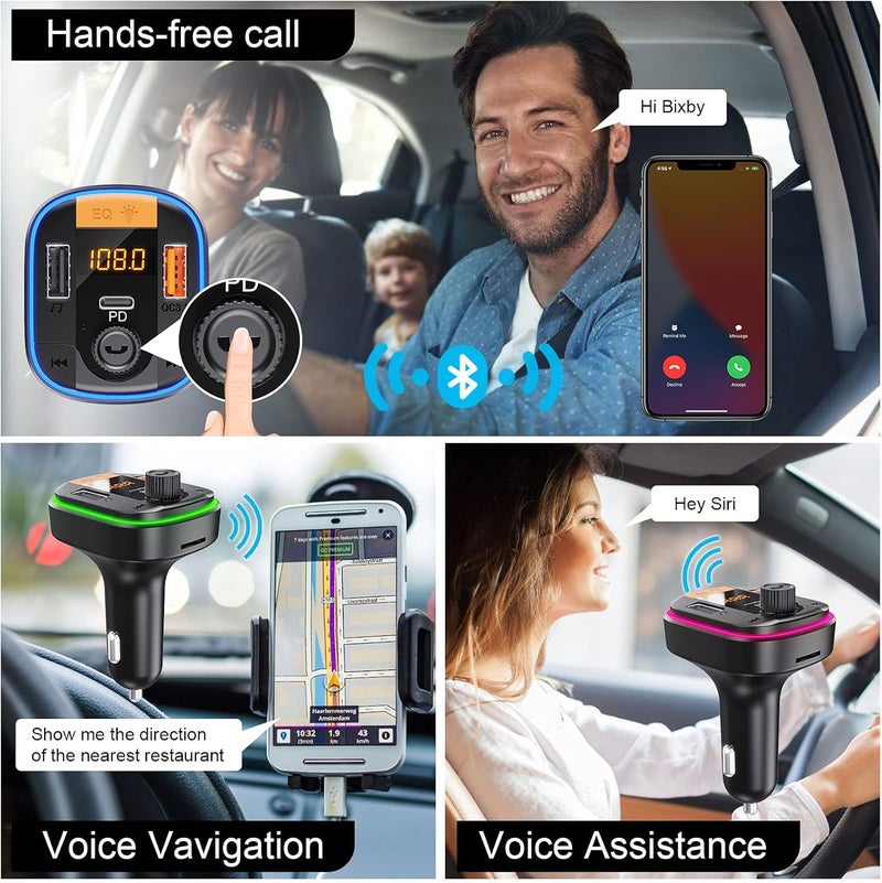 Baishun جهاز إرسال FM بلوتوث للسيارة - محول بلوتوث 5.0 PD20W + QC3.0 لمشغل الموسيقى وشاحن السيارة يدعم المكالمات بدون استخدام اليدين سيري مساعد جوجل - Image 4